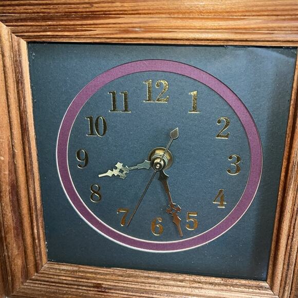 Vintage Square Wood Desk / Quartz Wall Clock - Picture 2 of 3